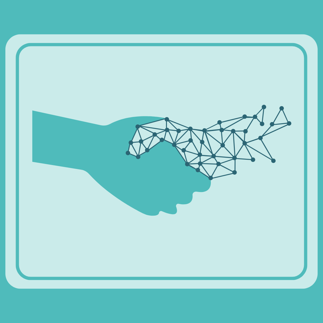 A digital blog logo. A human hand and a digital hand. This image shows how the balance between a digital and human interaction with your customers. 